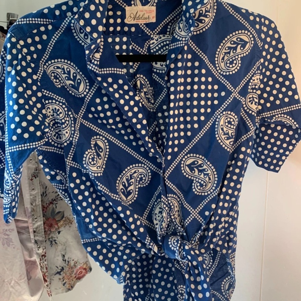 Adelaar Blue Bandana Print Tie-Front Shirt
